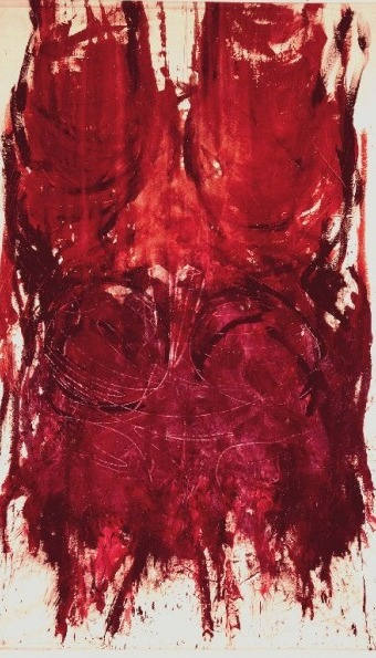 Körper Rot. Eitempera auf Nessel, 280x160cm, 1985